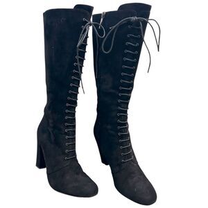 Eugenia Kim Womans Black Boots 39 Us 8.5-9 Suede Tall Lace Up High Witchcore